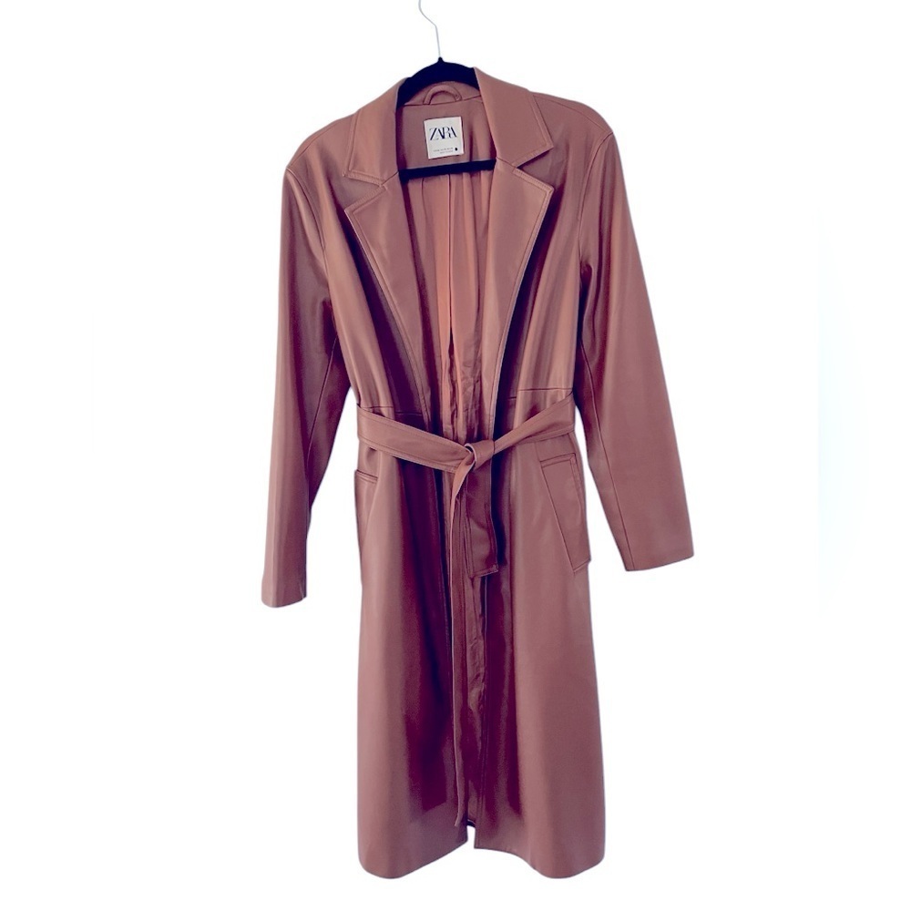 Zara Long Faux Leather Coat size XS